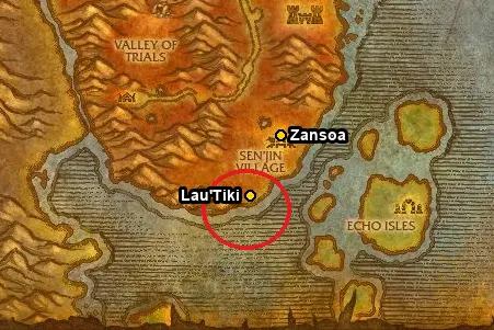 The coast south of Sen'jin Village in Durotar, where to fish from 1 to 75