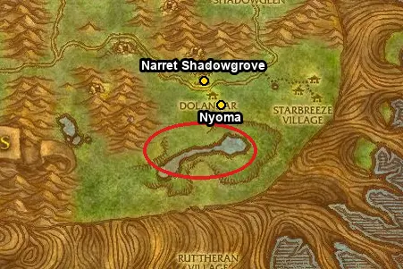 Lake Al'Ameth south of Dolanaar in Teldrassil, where to fish from 1 to 75