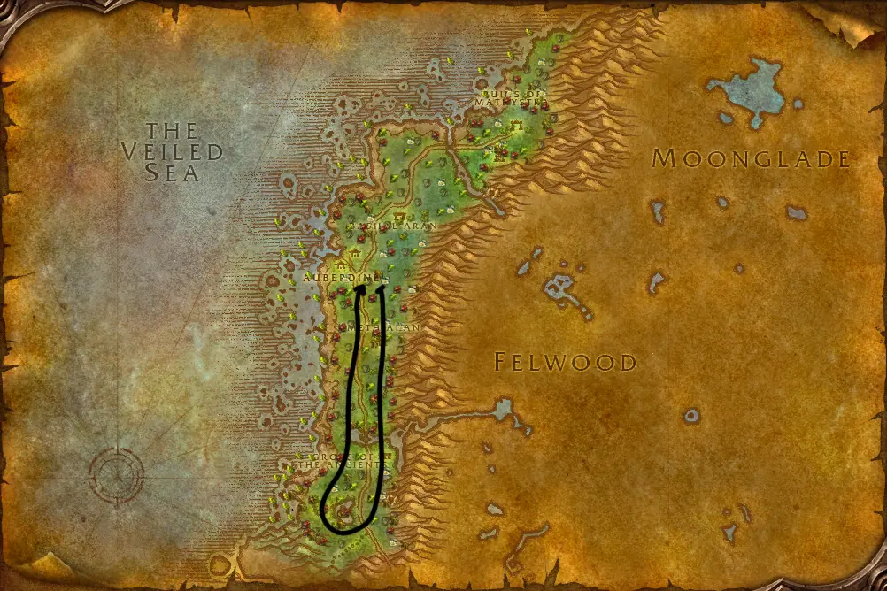 Herbalism route in Darkshore
