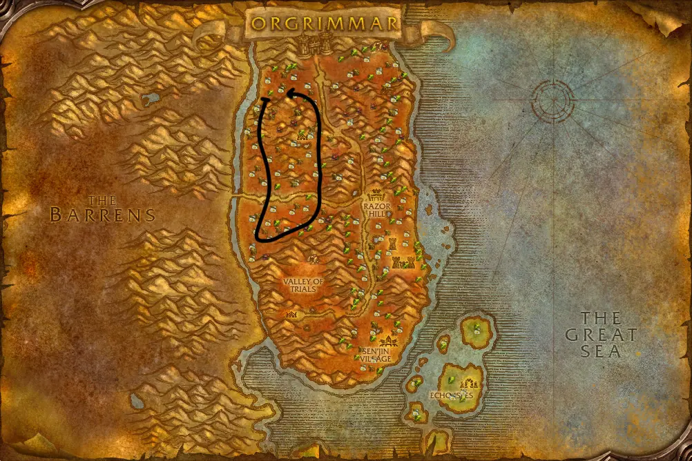 Herbalism route in Durotar