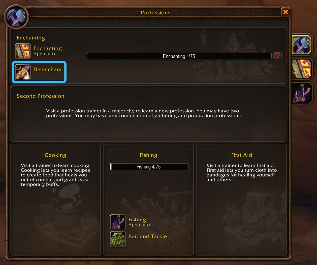 The Disenchant button in the WoW Forever Professions window