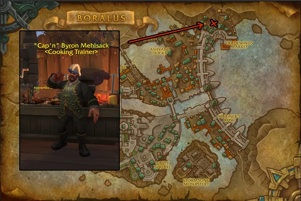"Cap'n" Byron Mehlsack, the Alliance Cooking trainer in Boralus