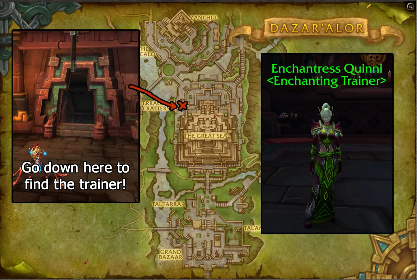 Enchantress Quinni, the Horde Enchanting trainer in Dazar'alor
