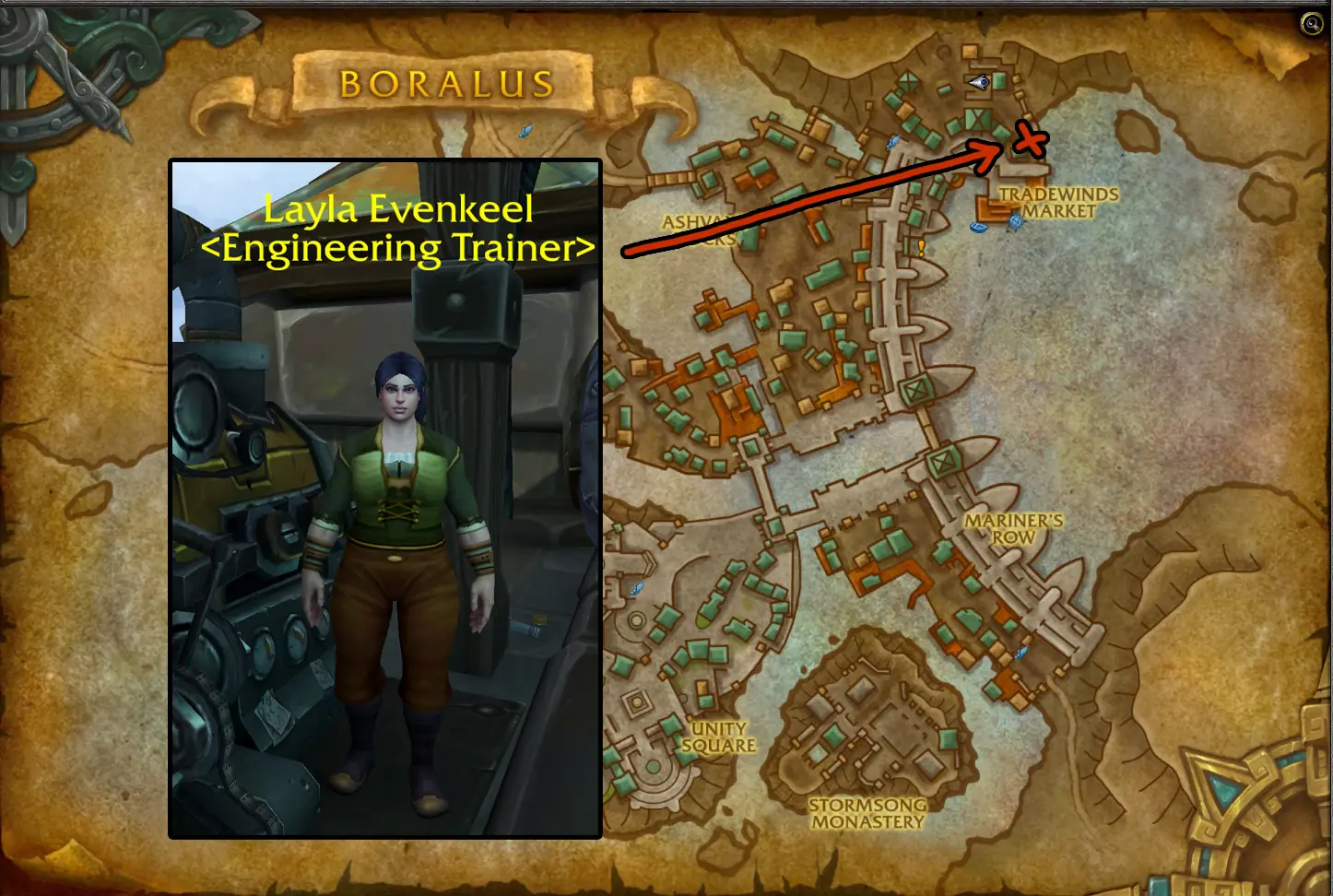 Layla Evenkeel, the Alliance Engineering trainer in Boralus