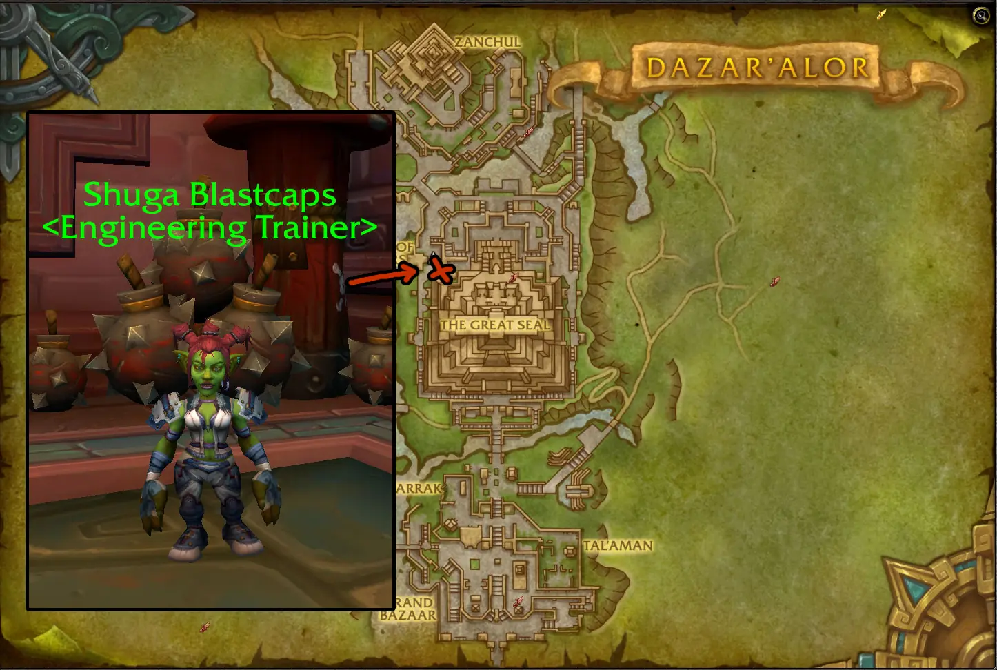 Shuga Blastcaps, the Horde Engineering trainer in Dazar'alor