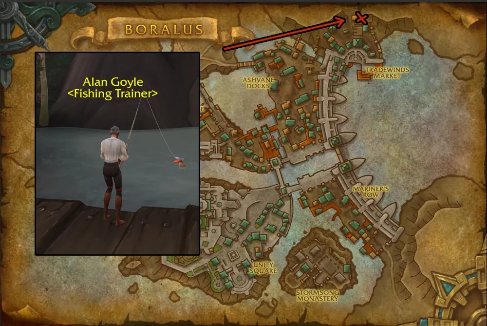 Alan Goyle, the Alliance Fishing trainer in Boralus