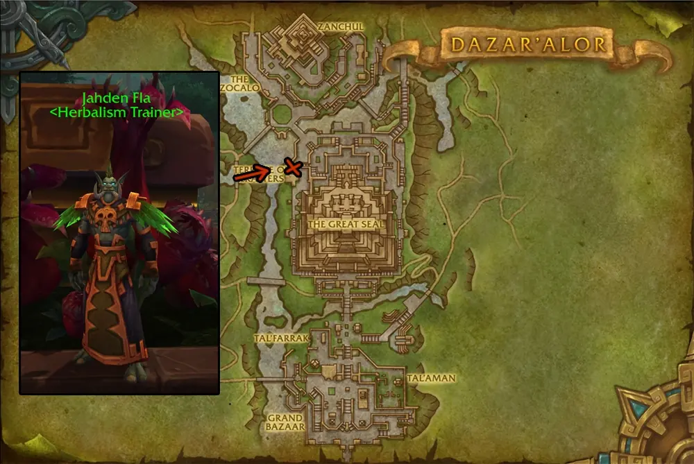 Jahden Fla, the Horde Herbalism trainer in Dazar'alor