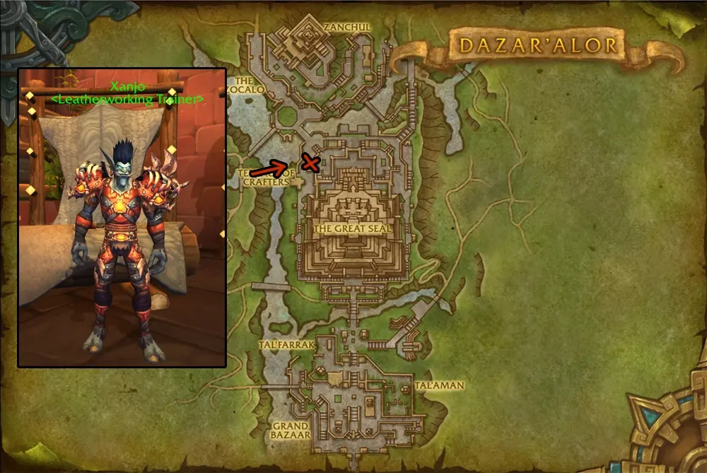 Xanjo, the Horde Leatherworking trainer in Dazar'alor