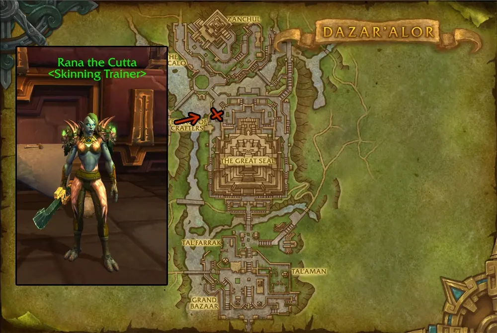 Rana the Cutta, the Horde Skinning trainer in Dazar'alor