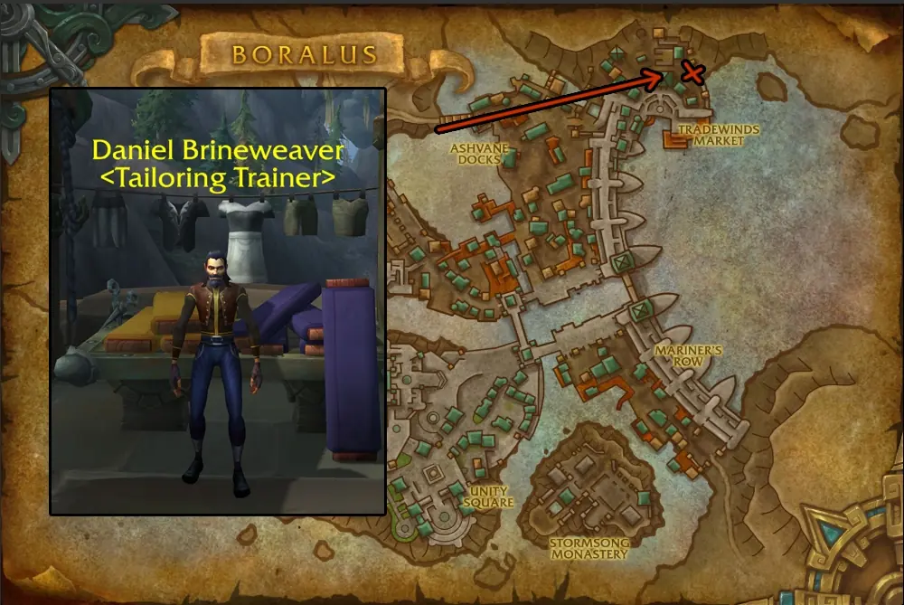 Daniel Brineweaver, the Alliance Tailoring trainer in Boralus