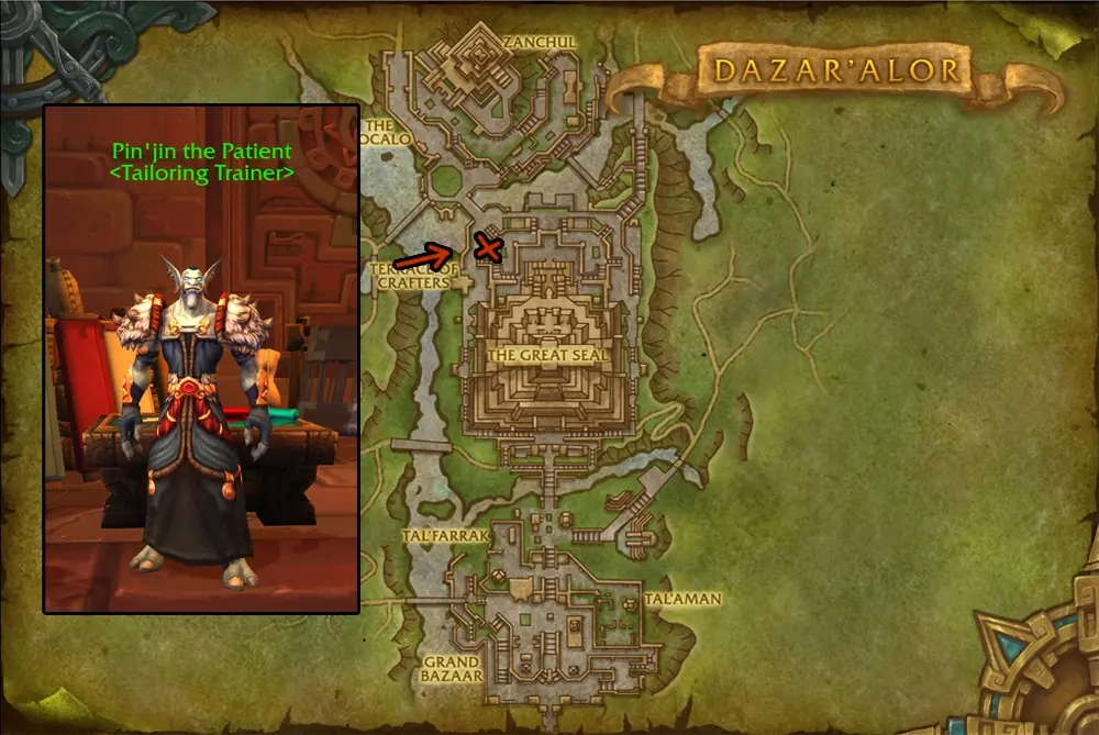 Pin'jin the Patient, the Horde Tailoring trainer in Dazar'alor