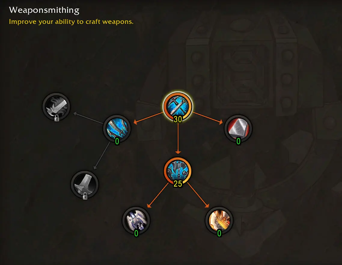 Midnight Blacksmithing Weaponsmithing specialization tree