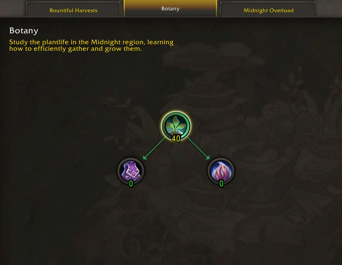 Herbalism Botany mounted gathering specialization tree