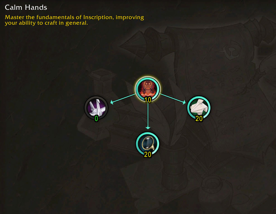 Inscription Calm Hands specialization tree