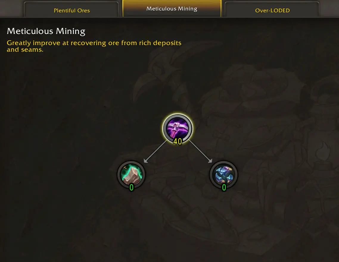 midnight mining specialization Meticulous Mining mounted mining tree