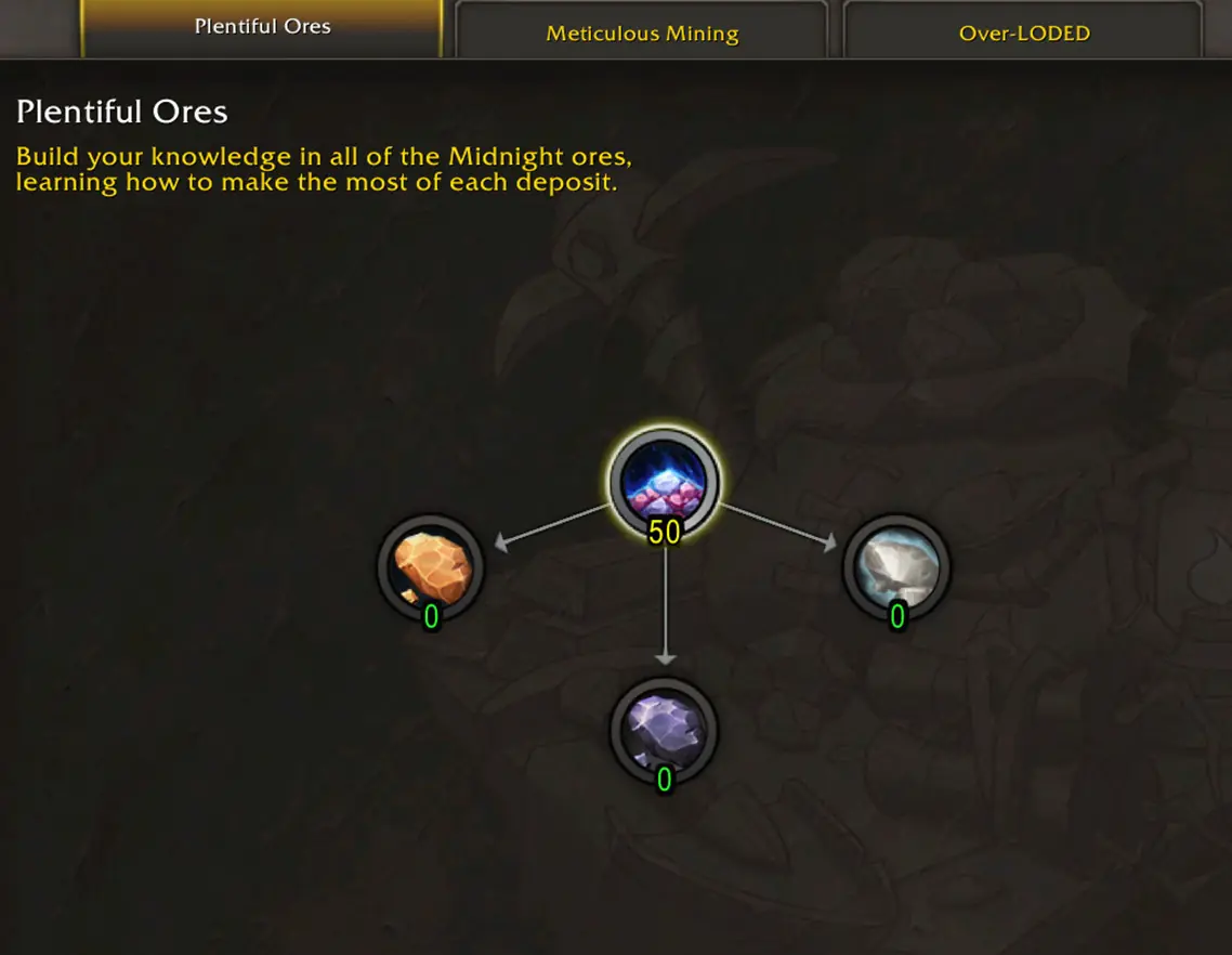 Mining Plentiful Ores skill specialization tree