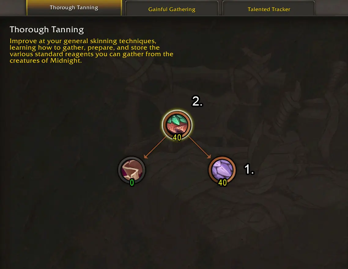 Thorough Tanning skill tree in the Midnight Skinning Specializations guide