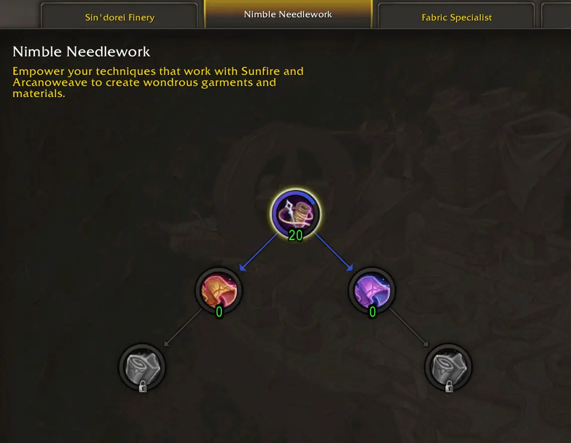 midnight tailoring specialization Nimble Needlework tree