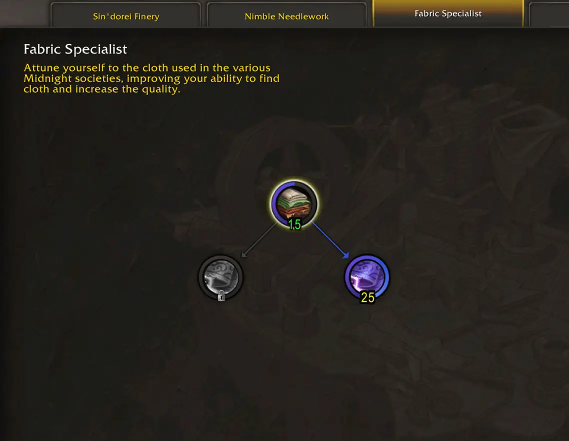 Tailoring Fabric Specialist Multicraft and Resourcefulness tree
