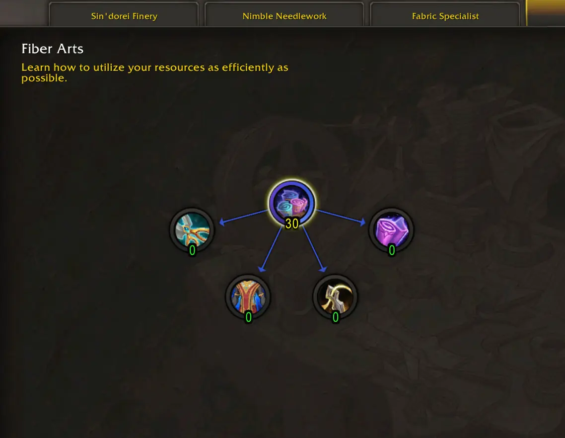 Tailoring Fiber Arts root node for crafting skill