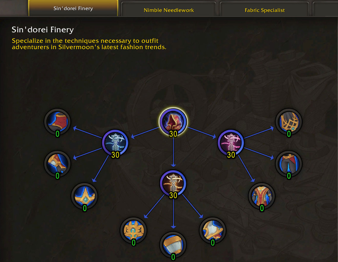 Tailoring Sin'dorei Finery all armor slots unlocked