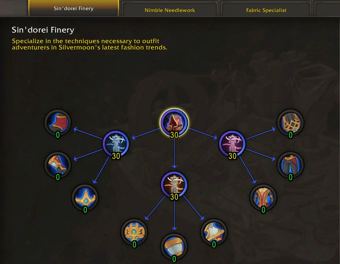 Tailoring Sin'dorei Finery all armor slots unlocked