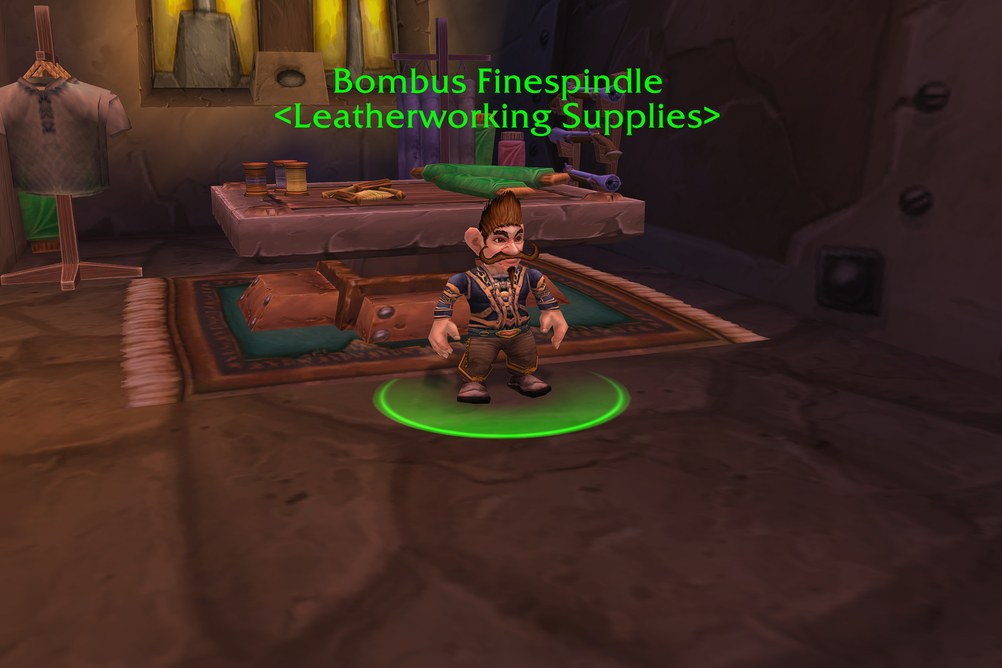 Bombus Finespindle, Leatherworking Supplies in Ironforge (WoW Classic)