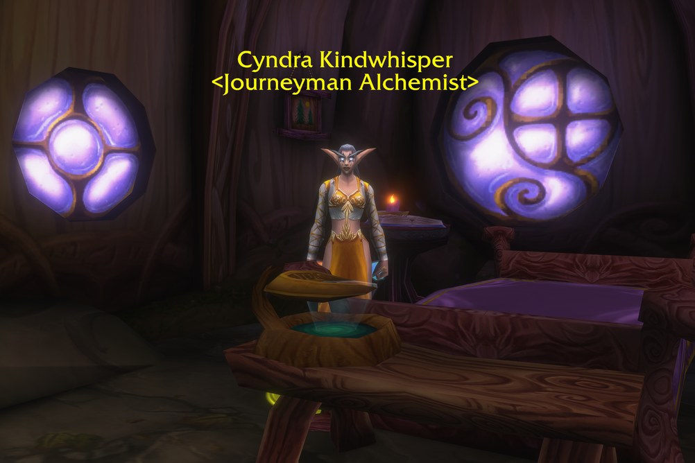 Cyndra Kindwhisper, Journeyman Alchemist in Teldrassil (WoW Classic)