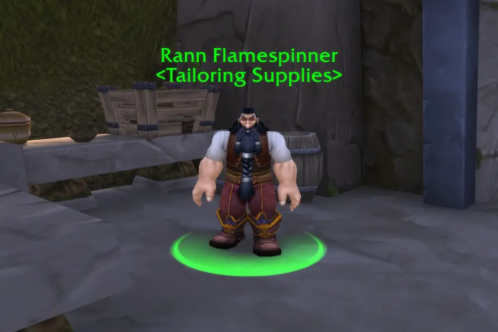 Rann Flamespinner, Tailoring Supplies in Loch Modan (WoW Classic)