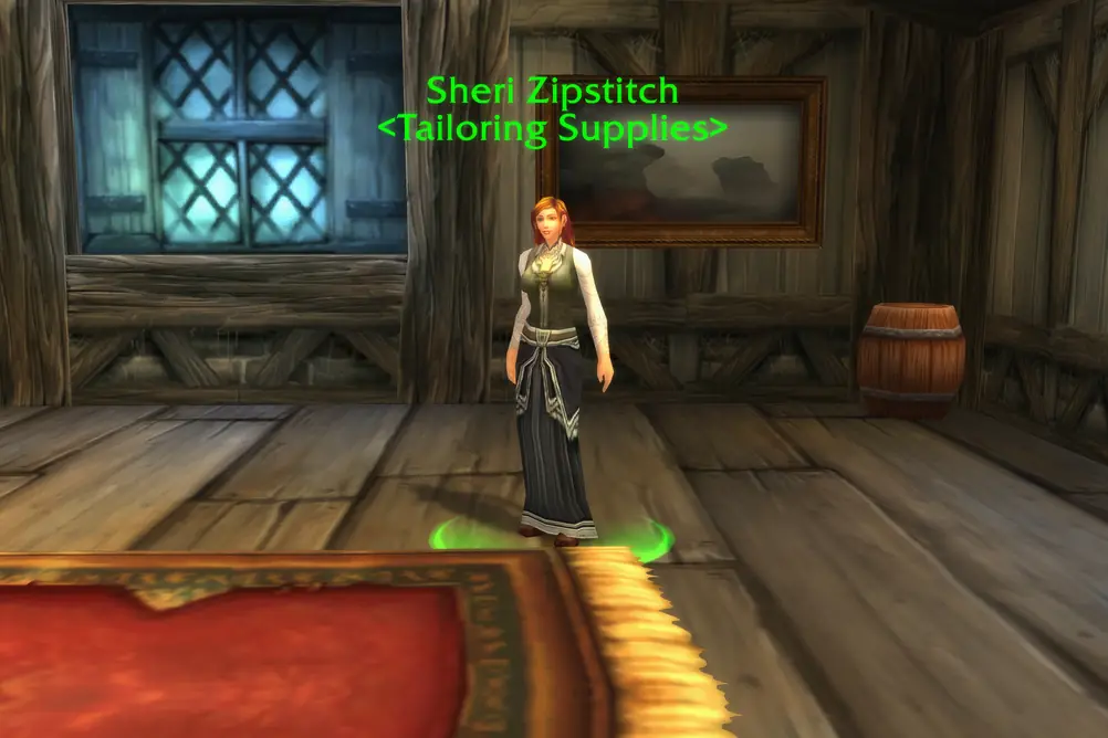 Sheri Zipstitch, Tailoring Supplies in Duskwood (WoW Classic)