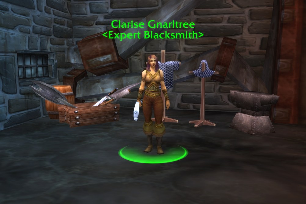 Clarise Gnarltree, Expert Blacksmith in Duskwood (WoW Forever)
