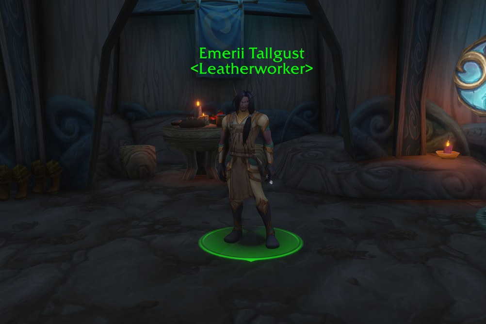 Emerii Tallgust, Leatherworker in Zephras Isle (WoW Forever)
