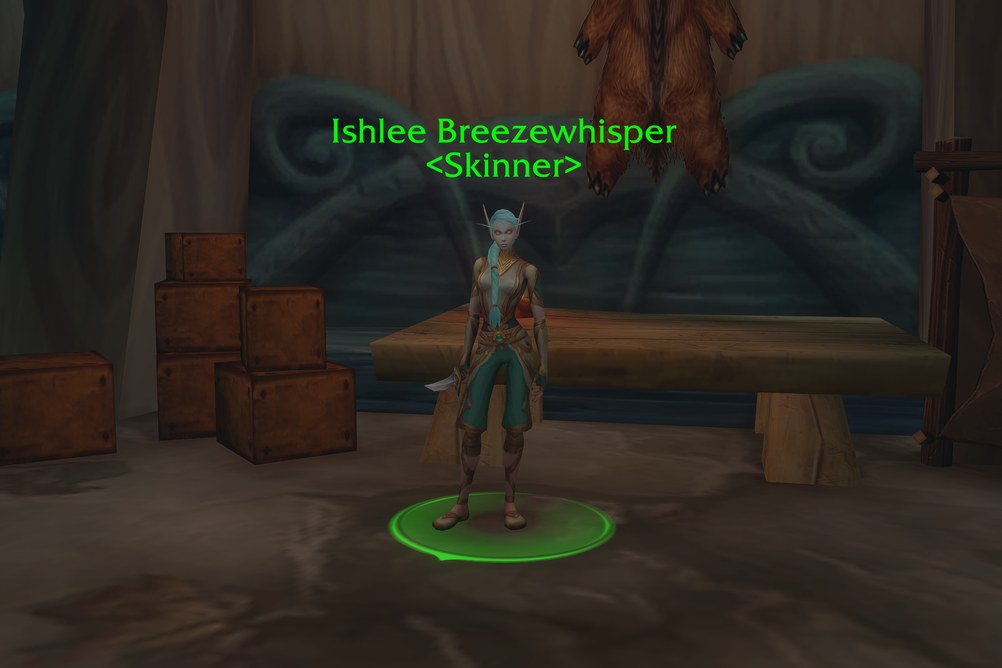 Ishlee Breezewhisper, Skinner in Zephras Isle (WoW Forever)
