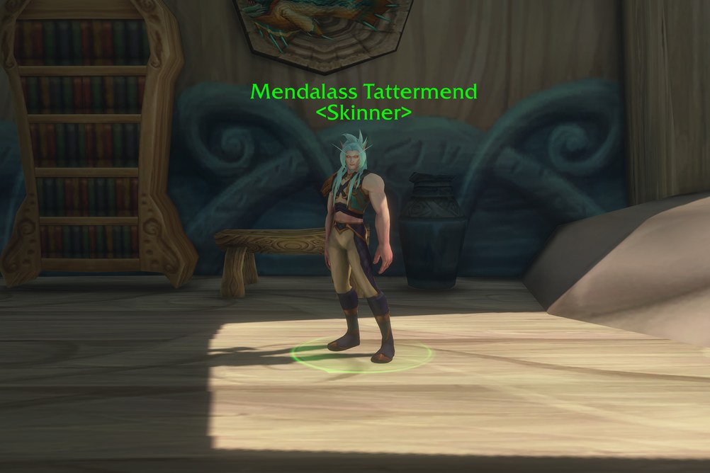 Mendalass Tattermend, Skinner in Zephras Isle (WoW Forever)